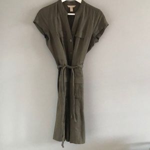 Olive Green Button-Down Linen Dress, Size 6